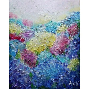 Hydrangeas in Bloom: A Pastel Sea of Flowers, Original Impasto Painting Signed - Picture 1 of 7