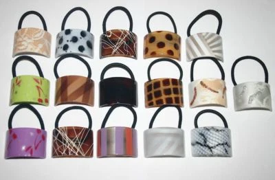 Ponytail Holder Classic Curved Hair Tie Colorful Patterns Prints Made in France - Image 1 of 3