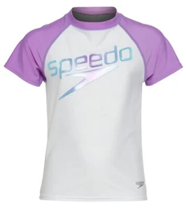 Speedo Girl's Short Sleeve Logo Rashguard, Sweet Taro, SM - Picture 1 of 1