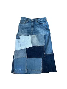 Levi's denim skirt Size 14 Long maxi patchwork reworked - Picture 1 of 2