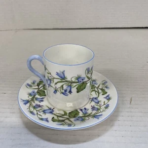 VTG Shelley Harebell Dainty Bone China Mini Demitasse Tea Cup Saucer Blue Trim - Picture 1 of 8
