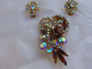 Lote De Colección D&E Juliana Ámbar AB Estrás Pluma Broche Prendedor Pendiente Demi Set - Imagen 1 de 6
