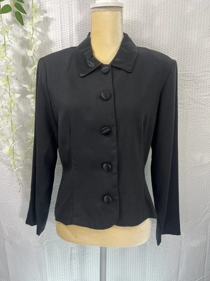 Vintage 90s Jonathan Martin Womens Black Satin Collared Fitted Blazer Size 11 - Image 1 of 4