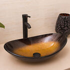 Artistic Bathroom Glass Oval Vessel Sink ORB Faucet &Pop-up Drain Combo Set NEW