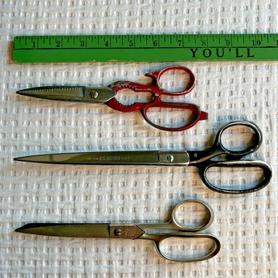 Vintage Shears Scissors Lot of 3 HEAVY DUTY Clauss Valley Forge Sewing Kitchen - Image 1 of 4