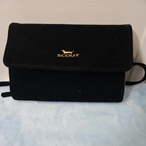 Scout Black Velvet Decker Crossbody Clutch Gold Hardware Detachable Strap Sz S - Picture 1 of 10