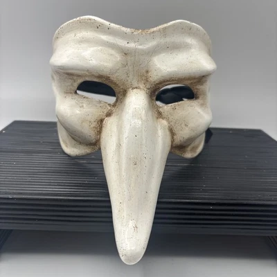 VTG Authentic Venetian Paper Mâché Long Nose Masquerade Mask Ivory - Image 1 of 4