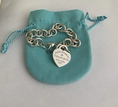 Brazalete Return To Tiffany Plata Etiqueta Corazón Diamante 8 Pulgadas AUTÉNTICO  Foto 1 de 3