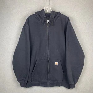 Vintage Carhartt Heavyweight Sweatshirt Hoodie Full Zip Black Faded Grunge XL - Picture 1 of 10