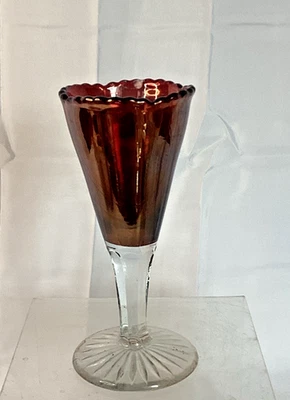 Vintage Ruby Red EAPG Flash Glass Trumpet Vase 6" - Image 1 of 4