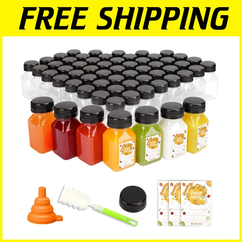 100 peças frascos de suco de 4 oz com tampas, etiquetas e funil - Imagem 1 de 4
