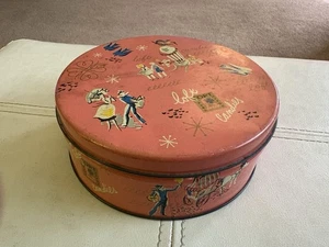 Vintage Loft Candy Pink Tin with Flowers 1950s Round, 6" wide VG Condition - Picture 1 of 6