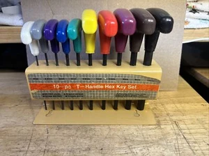 10pc Metric 2mm - 10mm Colored T-Handle Hex Allen Wrench Key Set w/ Metal Holder - Picture 1 of 6