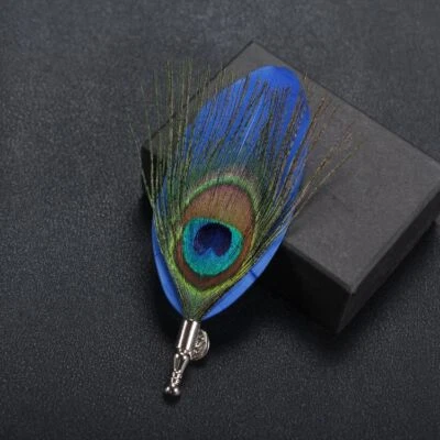 Peacock Feather Brooch - Scarf Buckle Lapel Pins Jewelry Bridge Suit Wedding Men - Image 1 of 4