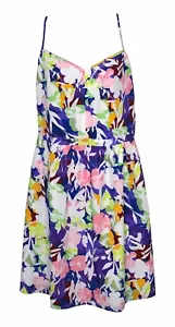 New J CREW 14 Cami Dress Printed Seaside Pink Purple Floral Green A Line Summer - Picture 1 of 4
