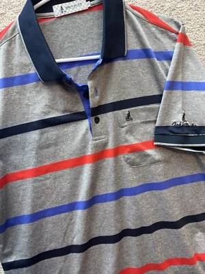 John Duke Paris Golf Polo Shirt Men MED (48) Gray Striped High Wheel Bicycle - Image 1 of 4