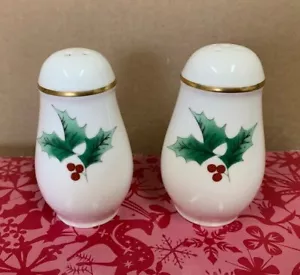 Mikasa Christmas/Winter Ribbon Holly Salt & Pepper Shaker Set CAF03/751 JapanNEW - Picture 1 of 5