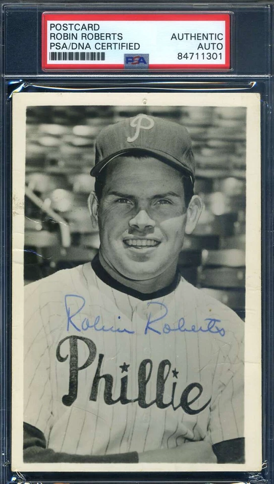 Robin Roberts PSA DNA Coa Signed 1956 PM Photo Postcard Philadelphia Phillies - Image 1 of 1
