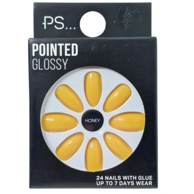 Primark False Nails 24pk – Honey Pointed Glossy Press On Tips + 2g Glue - Image 1 of 4