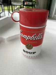 Campbells Soup 1998 Insulating Thermos,Lid,Cup 11.5oz Vintage Design 6.5 H - Picture 1 of 2