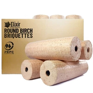 5 Pack (10kg) Round Birch Hardwood Briquettes/Eco Heat Fuel Logs - Picture 1 of 5