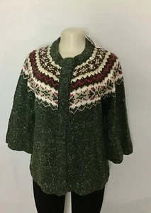 DRESSBARN LADIES XL WINTER WARM GREEN MULTI PATERN SWEATER - Picture 1 of 3