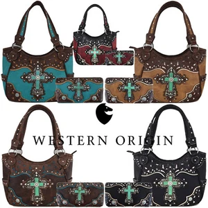 Western Cross Country Handbag Tooled Leather Purse Women Shoulder Bag Wallet Set - Picture 1 of 46