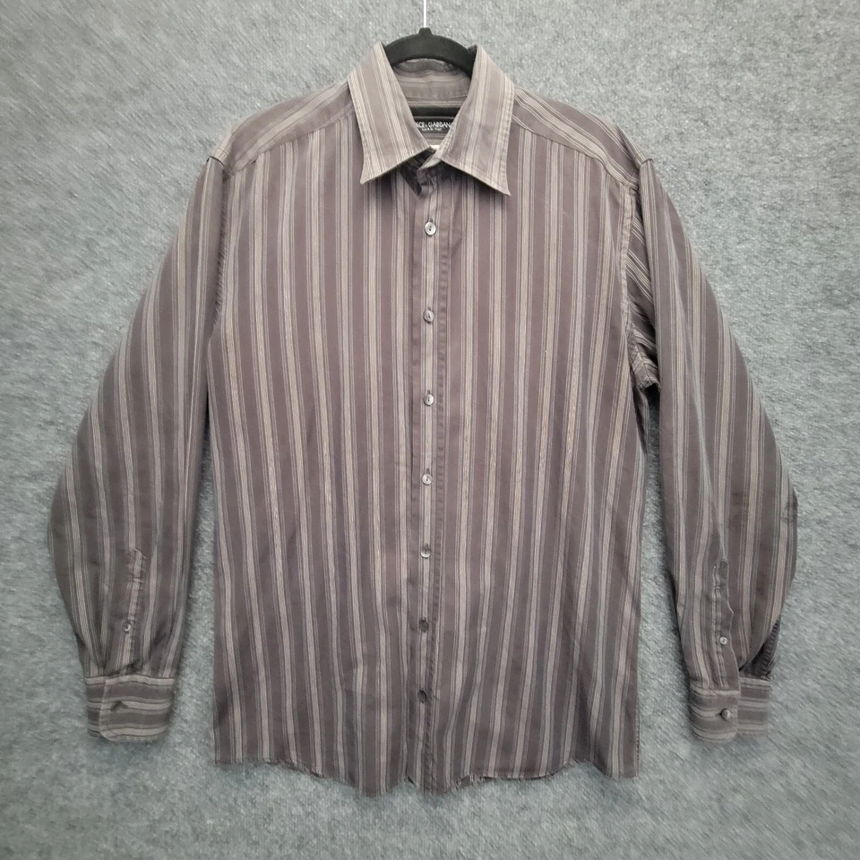 Vintage Dolce & Gabbana Shirt Mens 16 Black Striped Button Up Long Sleeve - Image 1 of 4