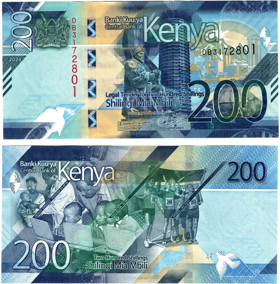 Billete de 200 chelines Kenia 2024 UNC P54 NUEVO SEGURIDAD/FIRMA Foto 1 de 1