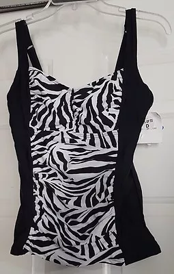 New Womens Croft & Barrow Black White Tankini Camisole D Cup Swimsuit Top Sz 6D - Image 1 of 3