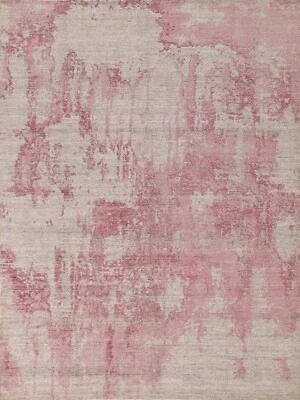 Pink Abstract Modern Wool Rug 8x10 ft.Oriental Handmade Living Room Area Carpet - Image 1 of 4