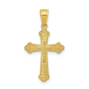 Real 10kt Yellow Gold Budded Cross Pendant - Picture 1 of 5