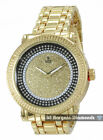 Mens Big Natural Diamond Gold Tone Clubbing Watch Gold-Black Dial 8.5" Bracelet