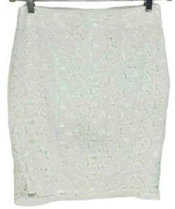 Calvin Klein Womens Straight Pencil Mini Skirt Size 4 White Floral Lace Mid Rise - Picture 1 of 5