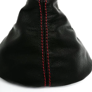 FIAT NUOVA 500 CUFFIA CAMBIO VERA PELLE NERA CUCITURE ROSSE DAL 2008 IN POI - Afbeelding 1 van 4