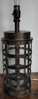 Rustic Barn Metal Table Lamp Farmhouse Forge  Cage Glass Industrial Beekman 1802 - Image 1 of 4