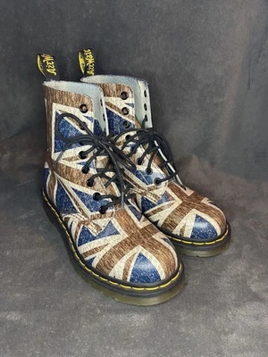 Botas Dr Doc Martens Pascal Virginia Union Jack Bandera Británica Reino Unido 4, EE. UU. Mujer 6 Foto 1 de 4