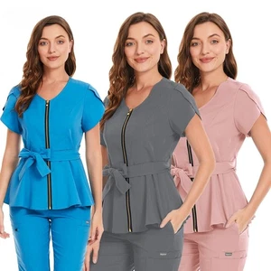 New Women Workwear Scrub Tops Medical Uniform Surgery Scrubs Shirt Short Sleeve - Picture 1 of 29