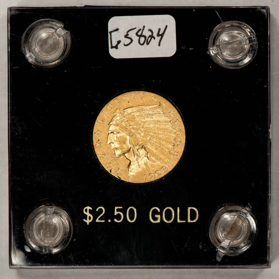 1908 G$2.50 Indian Head Gold Quarter Eagle - Authentic US Coin - SKU-G5824 - Image 1 of 4