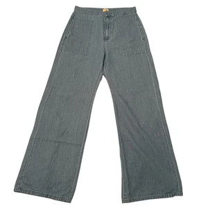 Pantalone Hana Tajima x UNIQLO gamba larga vita alta 100% cotone azzurro chiaro - Taglia 6 - Foto 1 di 12