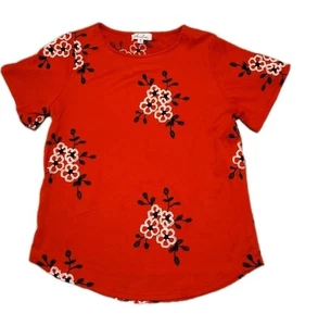 Anneliese Embroidered Blouse Women's Medium Floral Red Short Sleeve Pullover Top - Picture 1 of 15