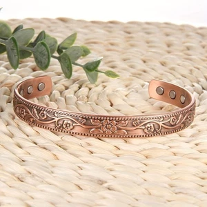 2025 Hot Vintage Chic Copper Bracelet Adjustable Magnetic Cuff Stackable - Picture 1 of 5