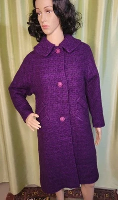 Vtg 60's purple/black boucle weave wool mod coat lined by Warner Artex  ,Charles - Image 1 of 4