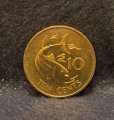1982 British Seychelles 10 cents, tuna fish, UNC, KM-48.1 - Image 1 of 4