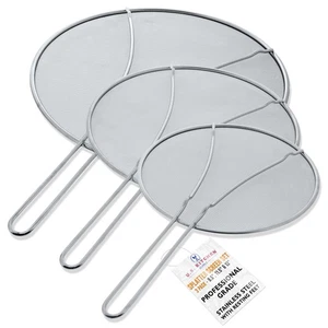 13", 11.5", 9.5" Stainless Steel Mesh Splatter Screen with Resting Feet Set, Fry - Picture 1 of 5