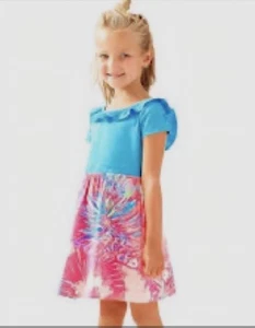 Lilly Pulitzer Mädchen L 8-10 Rüschen ALine Taschen Kleid blau floreszierend rosa - Bild 1 von 7