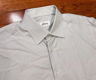 Brioni Italy Dress Shirt Mens 17-43 Solid Light Gray Button Up Casual - Image 1 of 4