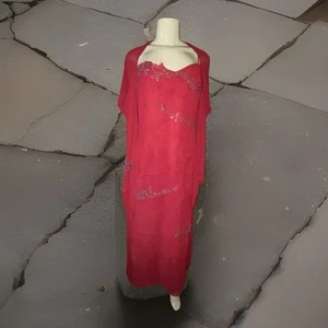 Jovani Gown + Shrug Sleeves Size 14 Chiffon Red Layered long Dress, Beaded #prc - Picture 1 of 16