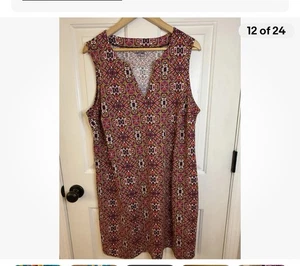 Lands End Shift Dress Sleeveless V-Neck Cotton Jersey Size 1X 18 Pocket EUC - Picture 1 of 4