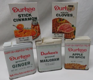 VTG Metal  and paper Spice Tins Lot of 5 Durkee cinnamon cloves ginger apple pie - Picture 1 of 3